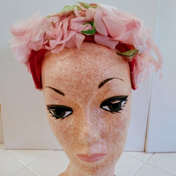 Vintage 1950s Pink Floral Ladies\' Hat main image 6